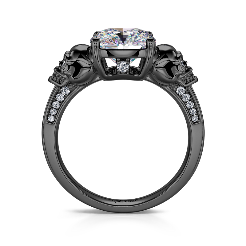 Jeulia "Eternal Love" Black Skull Cushion Cut Gothic Sterling Silver Ring