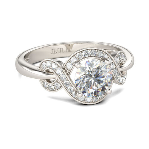 Jeulia Unique Halo Round Cut Sterling Silver Ring