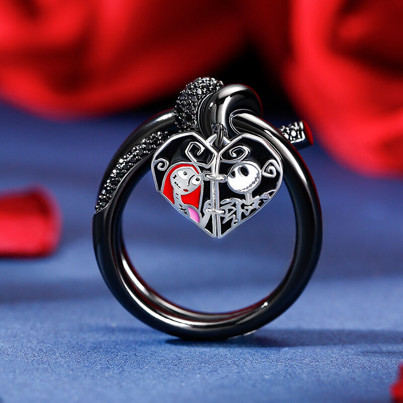 Jeulia "Treasures Love" Skull Couple Sterling Silver Dangle Ring