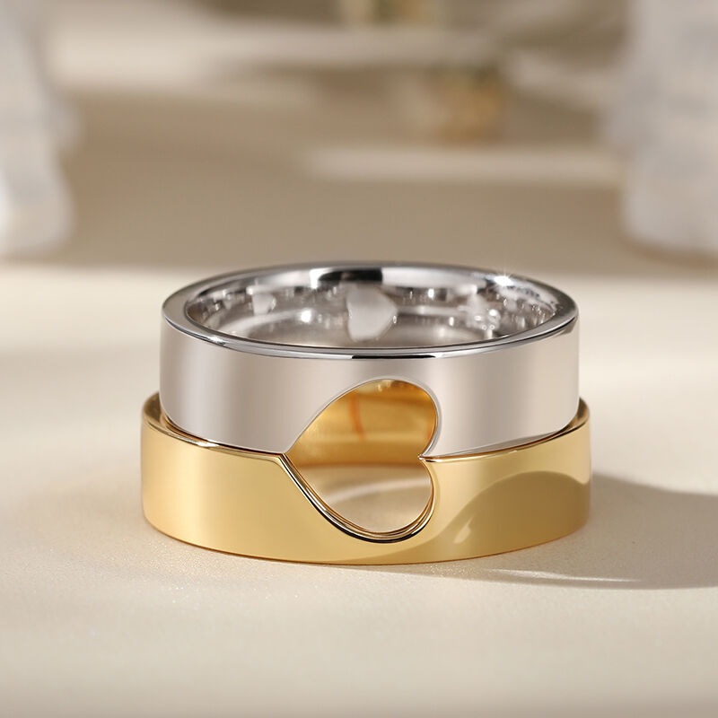 Jeulia Half Heart Design Sterling Silver Couple Rings