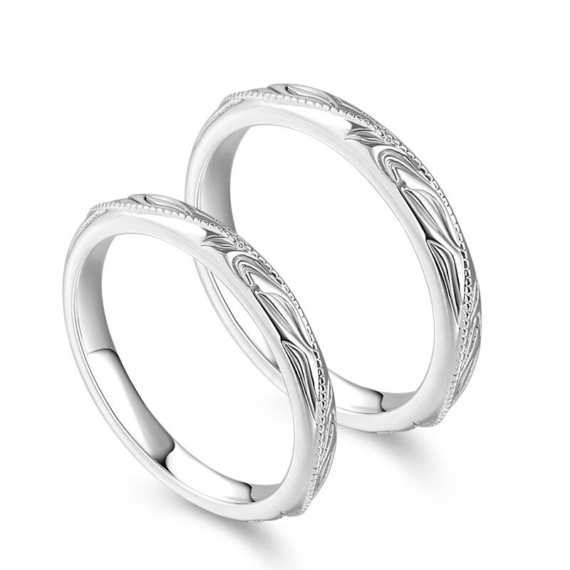 Jeulia "Always & Forever" Unique Leaf Carved Sterling Silver Couple Rings
