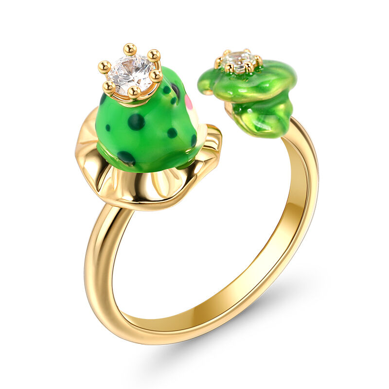 Jeulia "Frog Prince" Lotus Leaf Enamel Sterling Silver Ring