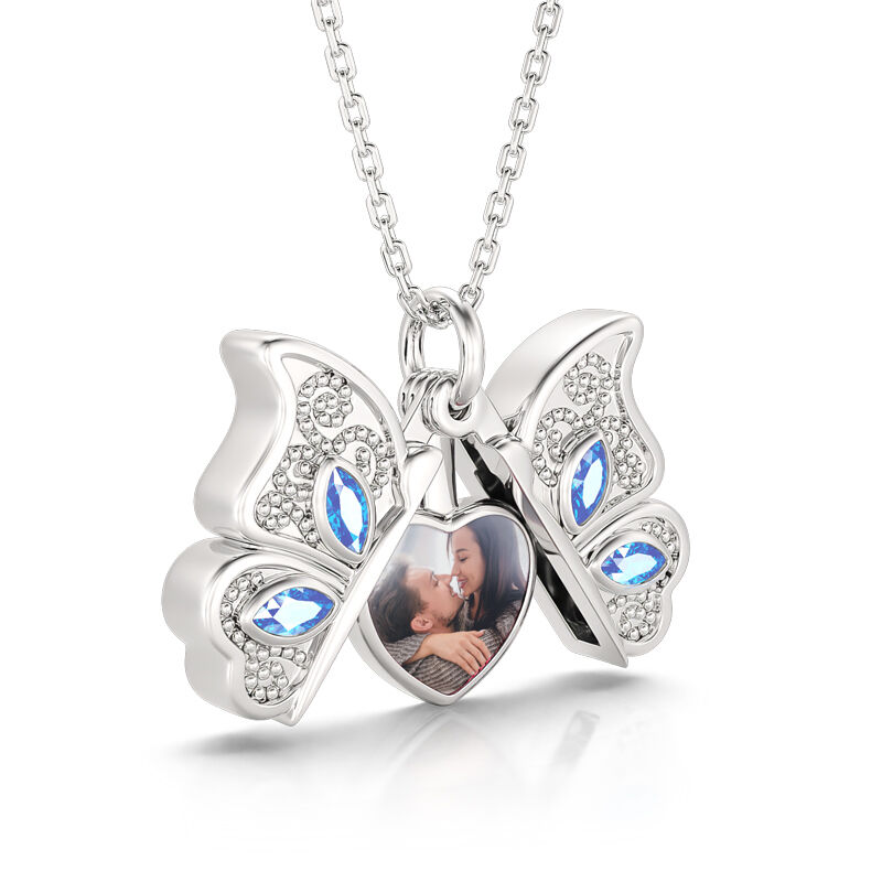 Jeulia Openable Butterfly Heart Personalized Sterling Silver Photo Necklace