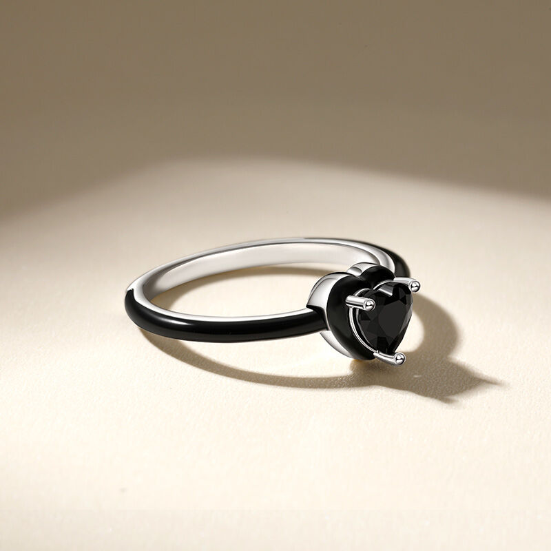 Jeulia Black Enamel Heart Cut Sterling Silver Ring