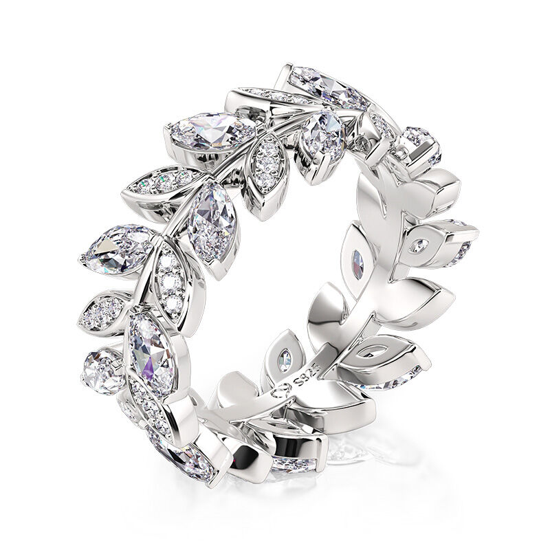 Jeulia Olive Leaf Carved Unique Women's Eternity Band Sterling Silver