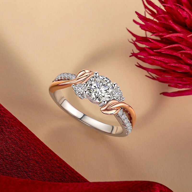 Jeulia Amore Twisted Leaf Custom Three Stone Engagement Ring