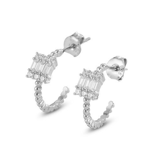 Jeulia Emerald & Round Cut Sterling Silver Hoop Earrings