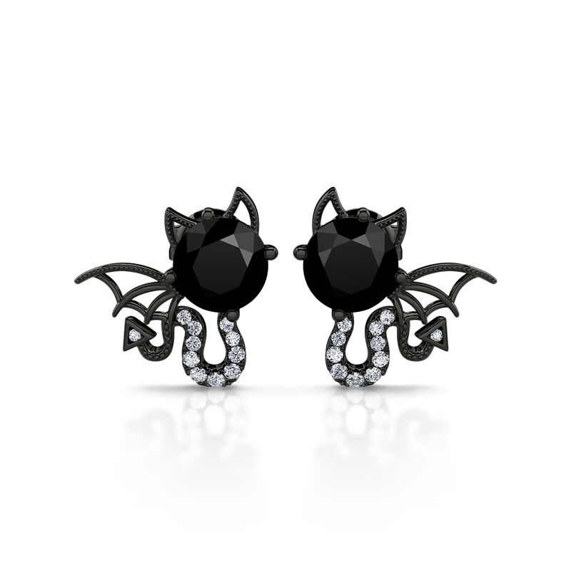Jeulia "Little Monsters" Black Devil Sterling Silver Earrings