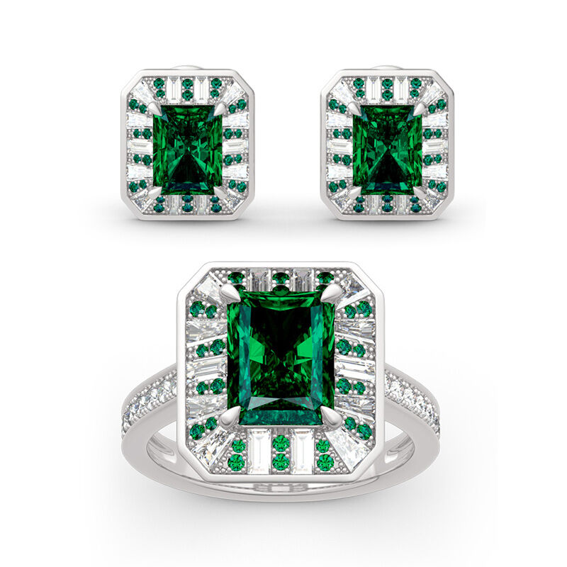 Jeulia Conjunto de joyas de lujo de plata 925 con piedra verde