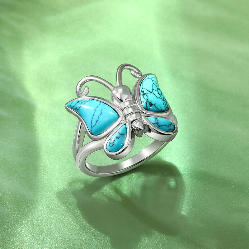 Jeulia "Natural Beauty" Butterfly Design Turquoise Sterling Silver Ring