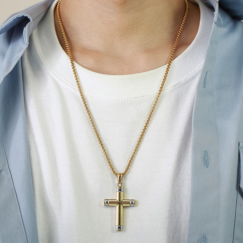 Jeulia Cross Design Stainless Steel Men's Necklace