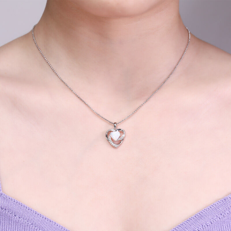 Jeulia "Sparkles Heart" Opal Sterling Silver Necklace
