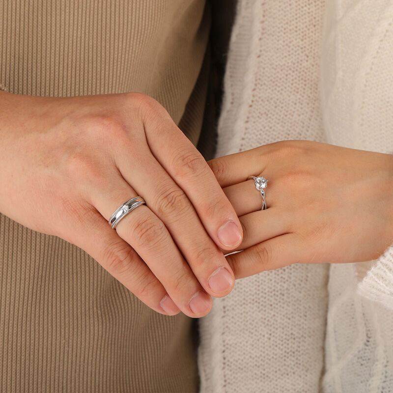 Jeulia Vintage Couple Rings Milgrain Round Cut Sterling Silver