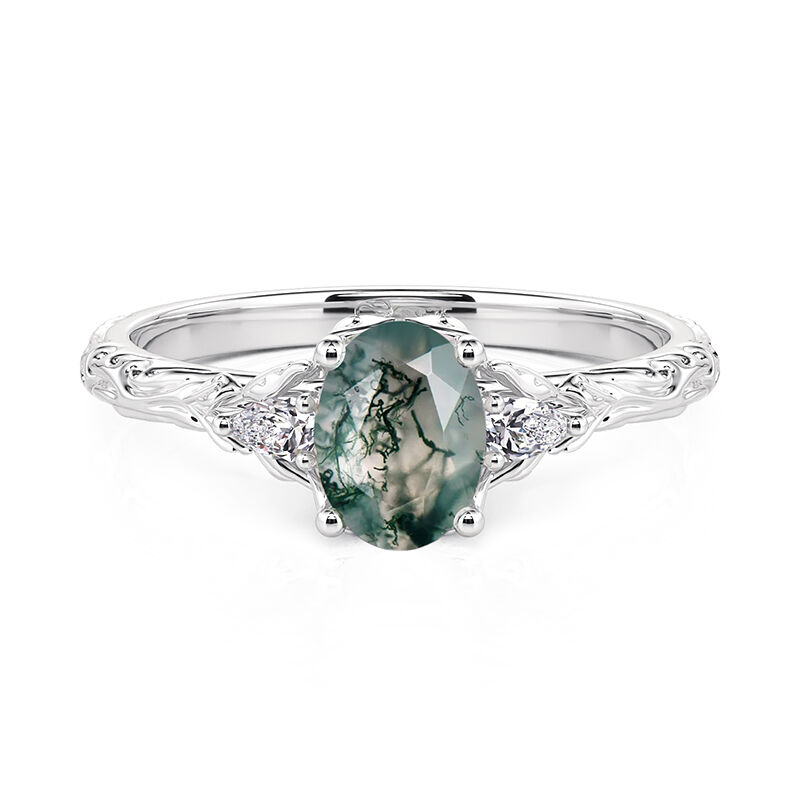Jeulia Anillo de Boda Tres Piedras de Ágata Musgo