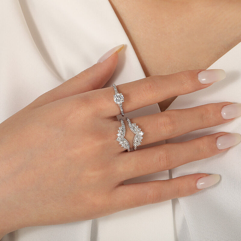 Jeulia Vintage Round Cut Twist Ring Set 2pcs