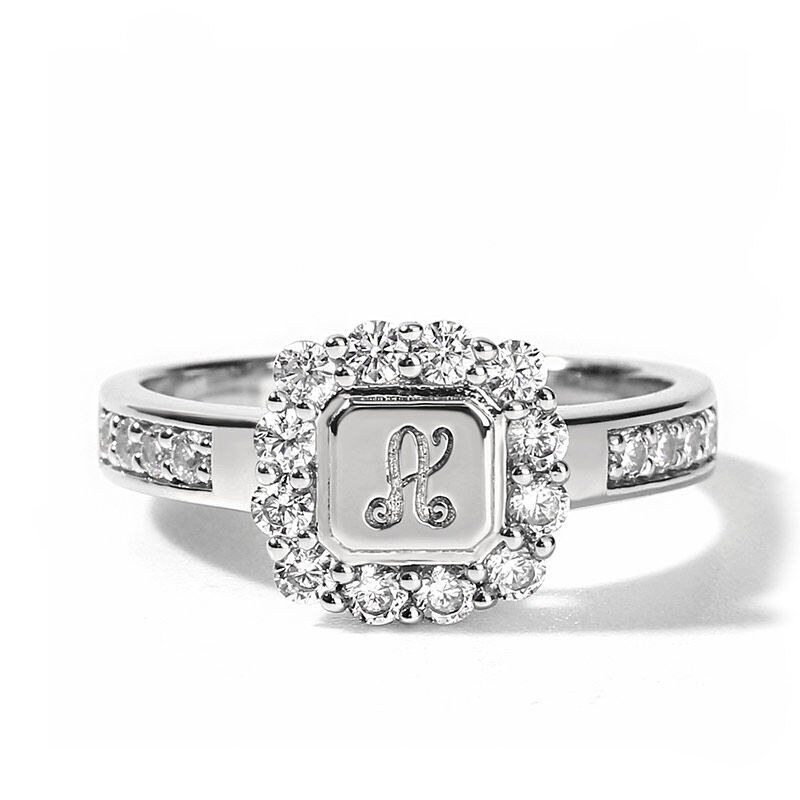 Jeulia "A Little Sparkle" Monogram Sterling Silver Personalized Ring