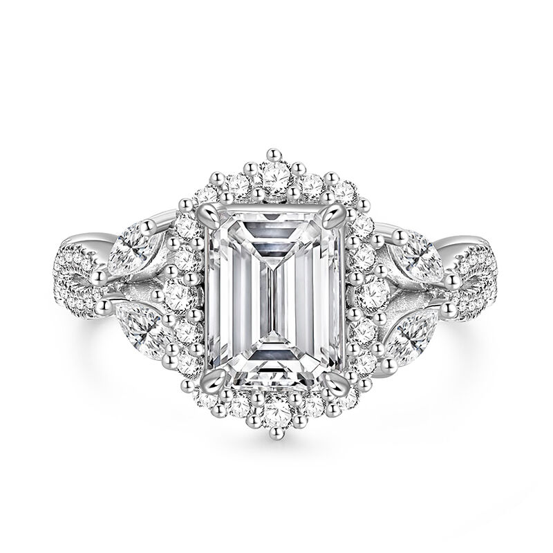 Jeulia Simple Twist Halo Emerald Cut Wedding Ring