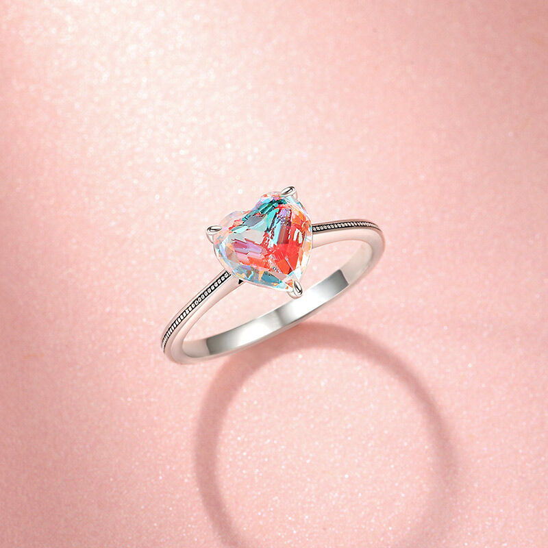 Jeulia "Rainbow Light" Clear Glass Heart Promise Ring Sterling Silver