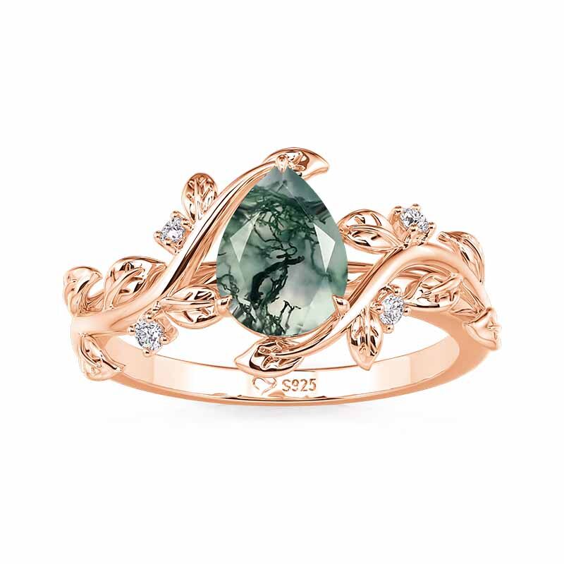 Jeulia Bague de Fiançailles Bypass en Or Rose Coupe Poire en Agate Mousse