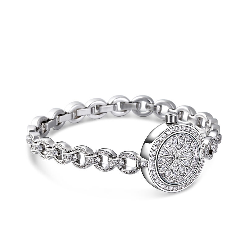 Jeulia "Dazzling Brilliance" Round Case Quartz Watch with Chain Bracelet Strap