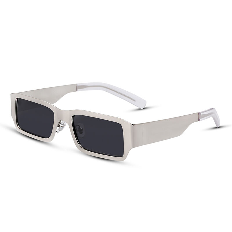 Jeulia "Perspective" Rectangle Grey Metal Polarized Unisex Sunglasses