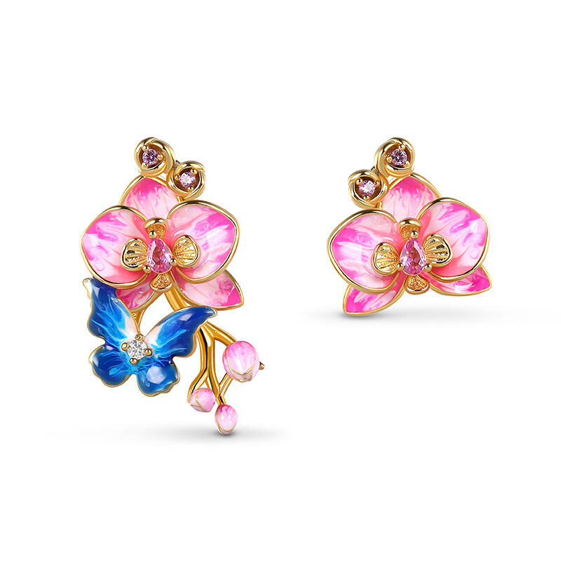 Jeulia "Butterfly Loves Flower" Enamel Sterling Silver Jewelry Set