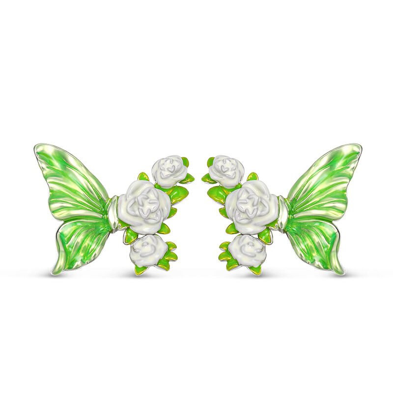 Jeulia "Poetic Spring" Butterfly & Flower Enamel Sterling Silver Jewelry Set