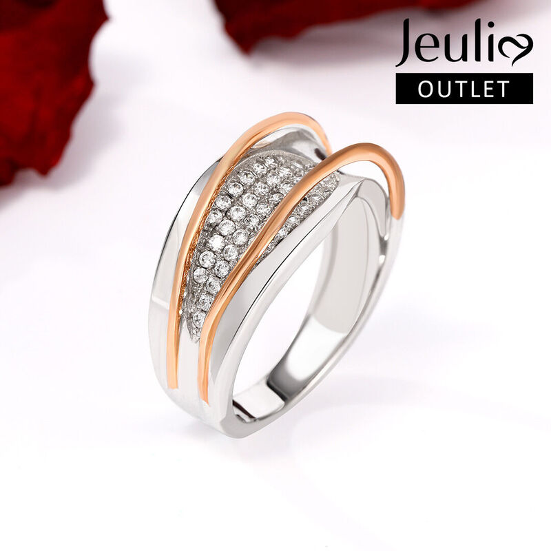 Jeulia Two Tone Round Cut Sterling Silver Women's Band
