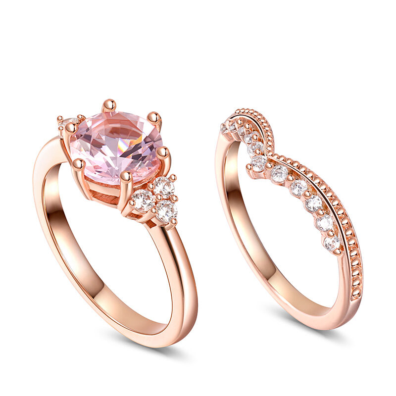 Jeulia Vintage ronde Cut synthetische Morganite zilveren ring set