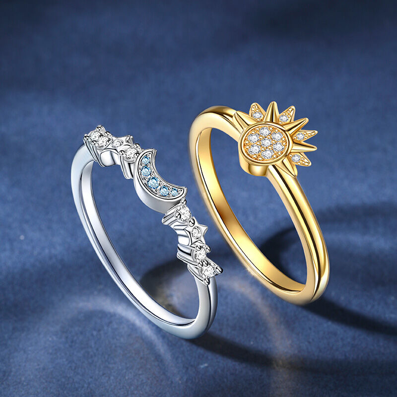 Jeulia Celestial Sun & Moon Sterling Silver Ring Set