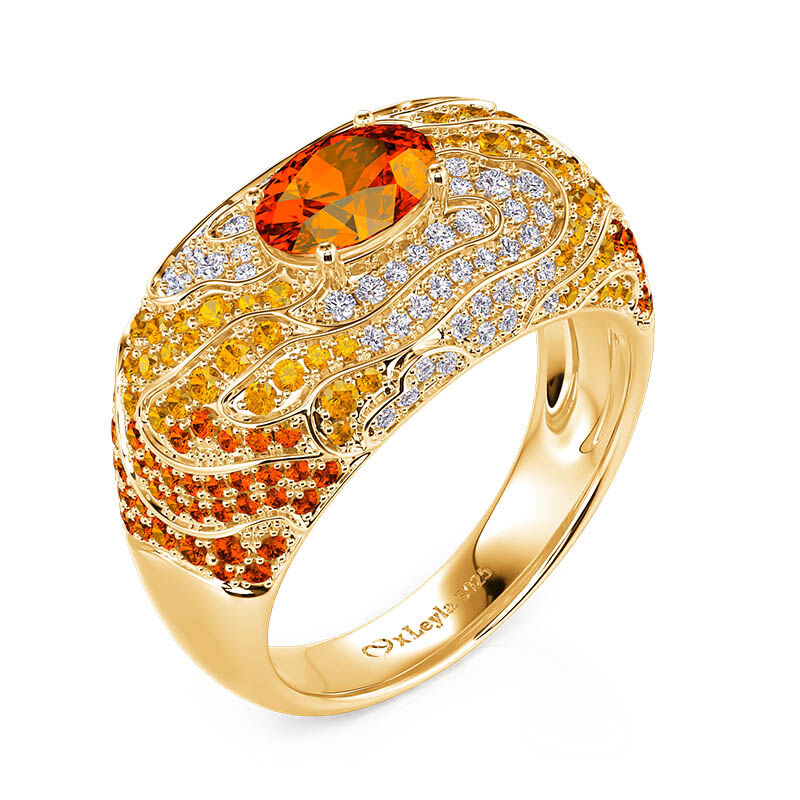 Jeulia x Leyla Art Deco Guld Cocktailring "Sunset Desert" i Sterling Silver