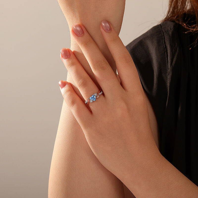 Jeulia Amore Anillo Corazón Hoja Bicolor Personalizado con Piedra de Nacimiento