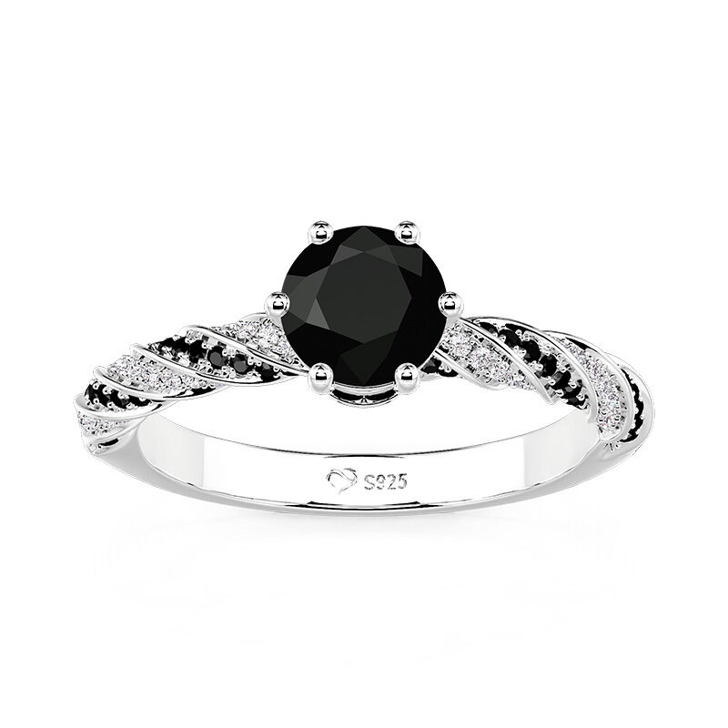 Jeulia Twisted Black and White Round Solitaire Engagement Ring