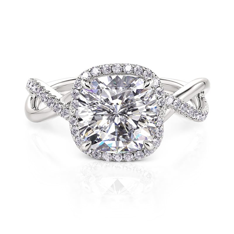 Jeulia Twist Knot Design Halo Cushion Cut Engagement Ring Sterling Silver
