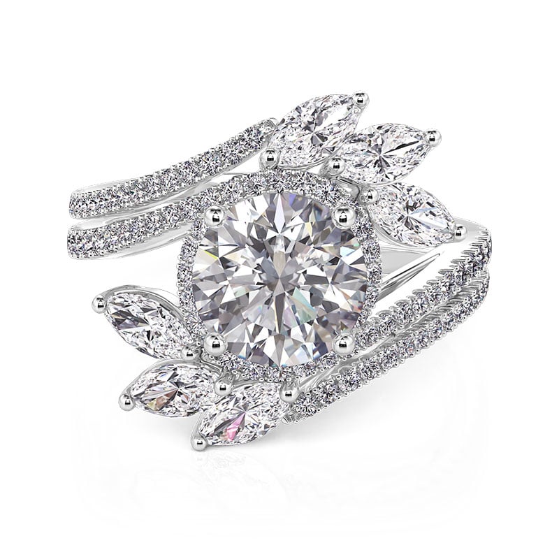 Jeulia Swirl Design Round Halo Engagement Ring Set