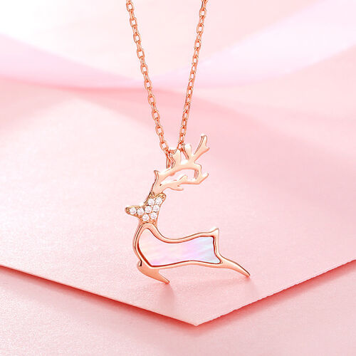 Jeulia "Pink Deer" Mother of Pearl Sterling Silver Necklace