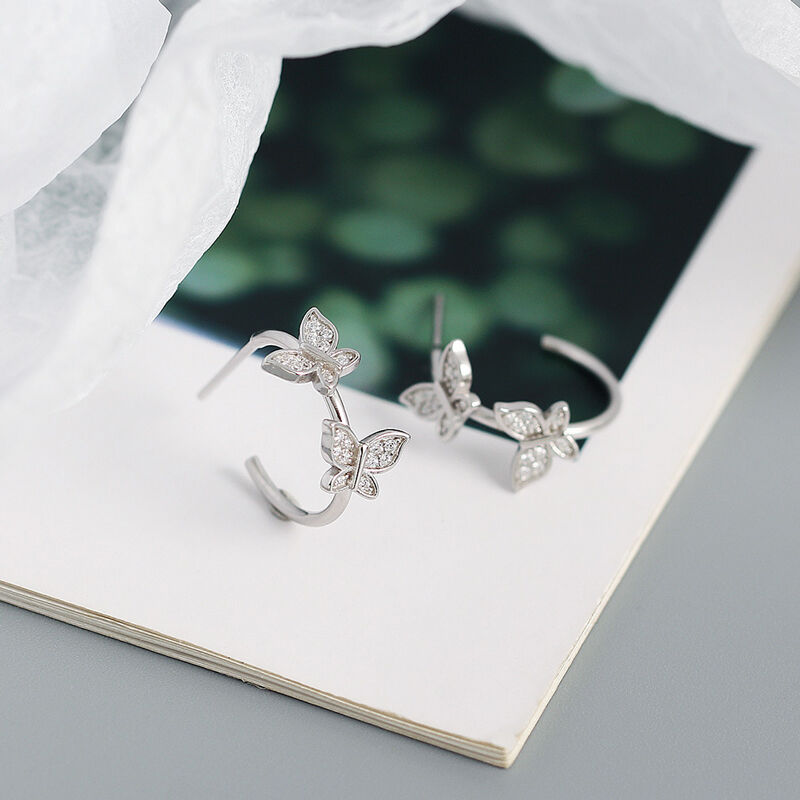 Jeulia Butterfly Design Sterling Silver Earrings