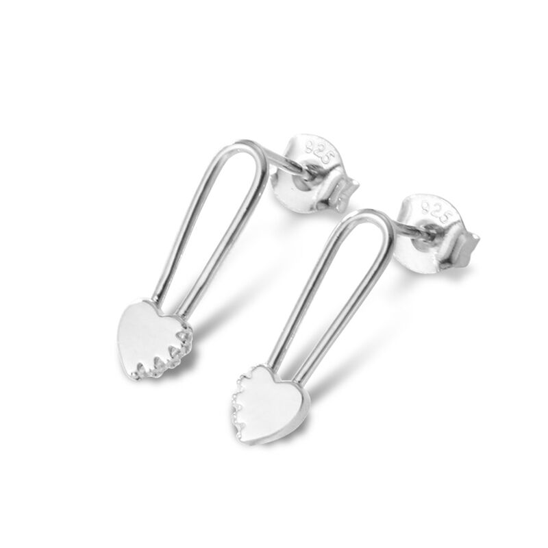 Jeulia Safety Pin Design Heart Sterling Silver Stud Earrings