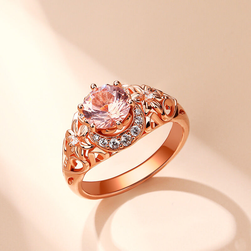 Jeulia Floral Halo Round Cut Synthetic Morganite Sterling Silver Ring