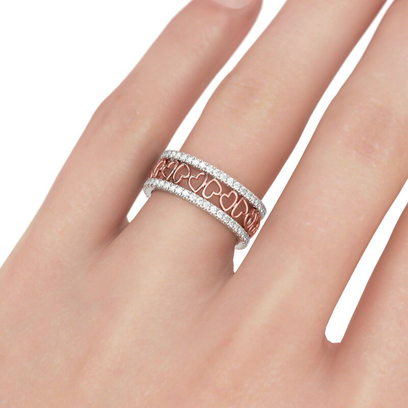 Jeulia Two Tone Heart Sterling Silver Women's Band