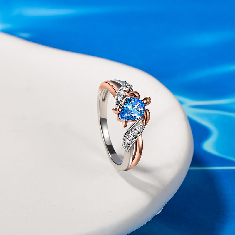 Jeulia Hug Me Anello Personalizzato a Forma di Tartaruga con Taglio Pera Bicolor e Pietra di Nascita