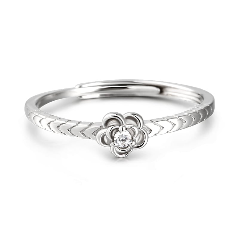 Jeulia "One Love" Rose Design Adjustable Sterling Silver Women's Band
