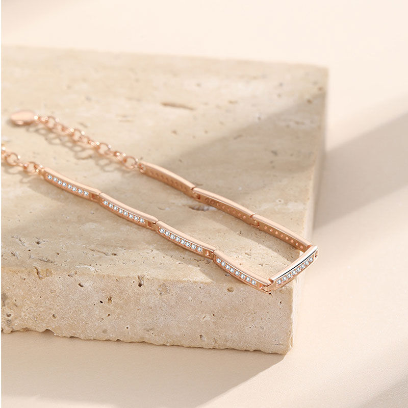 Jeulia Bamboo Chain Round Cut Sterling Silver Bracelet