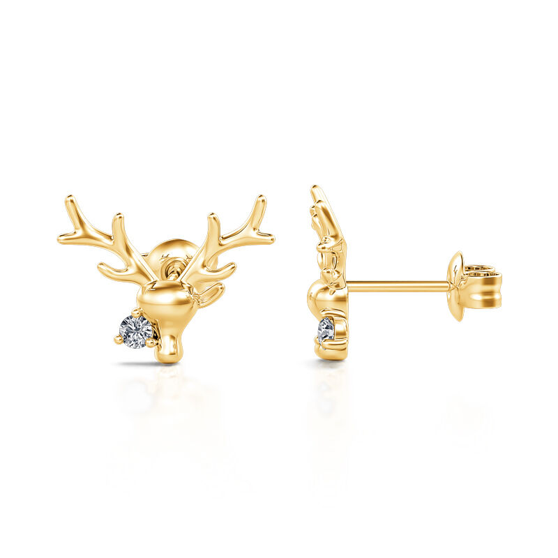 Jeulia "Serene Beauty" Elk Round Cut Sterling Silver Stud Earrings