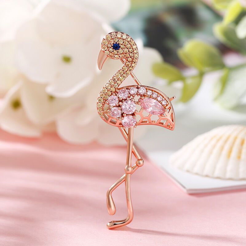 Jeulia "Feurige Leidenschaft" Flamingo Design Sterling Silber Brosche
