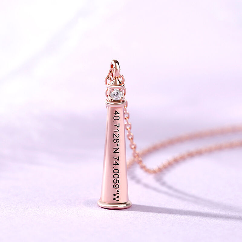 Jeulia "Guiding Light" Lighthouse Design Round Cut Personalized Sterling Silver Necklace