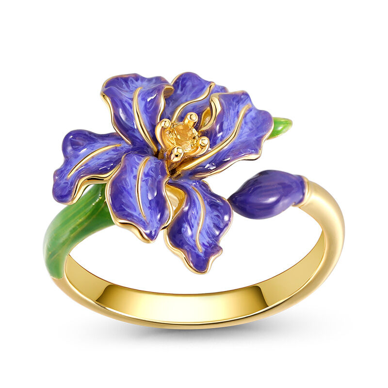 Dreamy Garden "Blooming Iris" Enamel Sterling Silver Ring