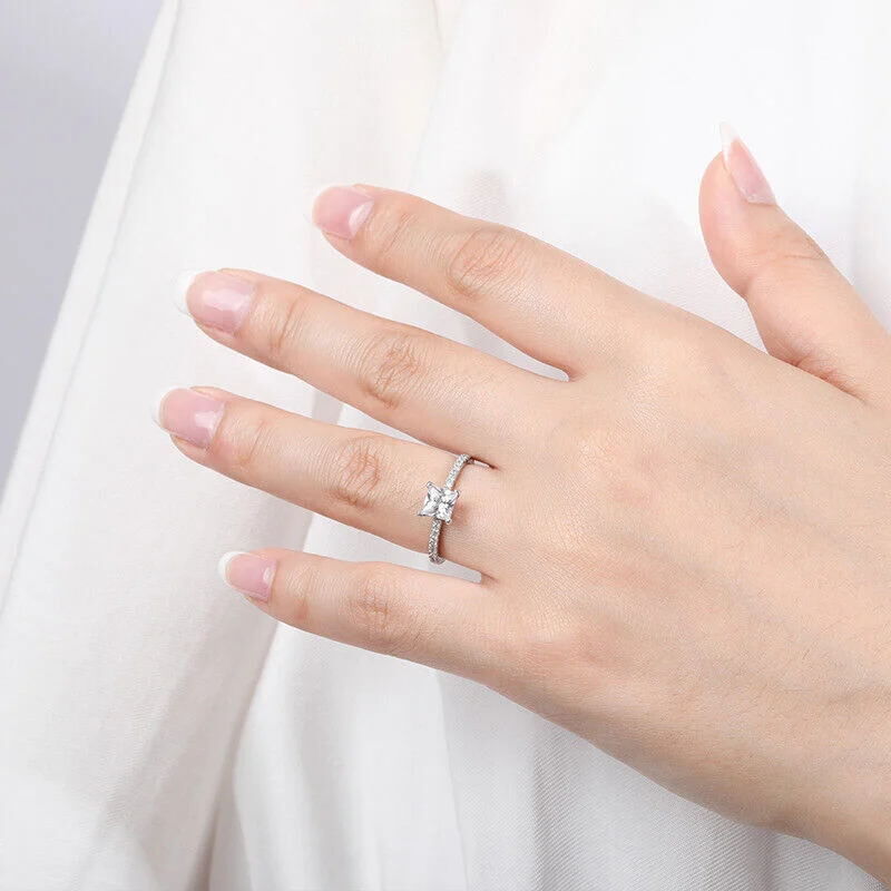 Jeulia Asscher Cut Sterling Silver Engagement Ring