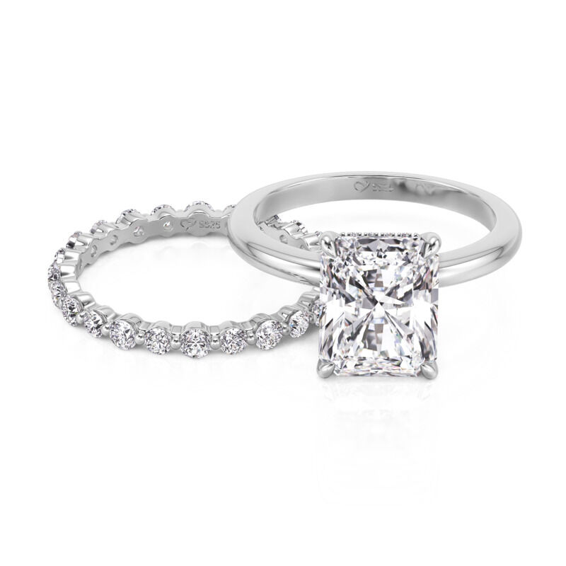 Jeulia Juego de Anillos de Compromiso Corte Princesa con Halo Oculto