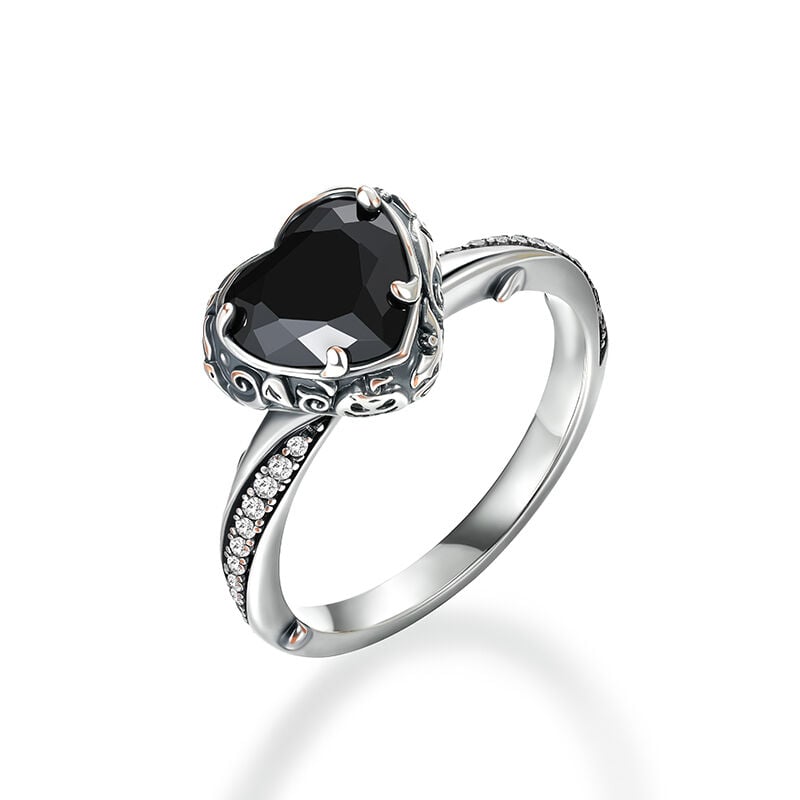 Jeulia Aged Finish Black Heart Twist Ring Sterling Silver